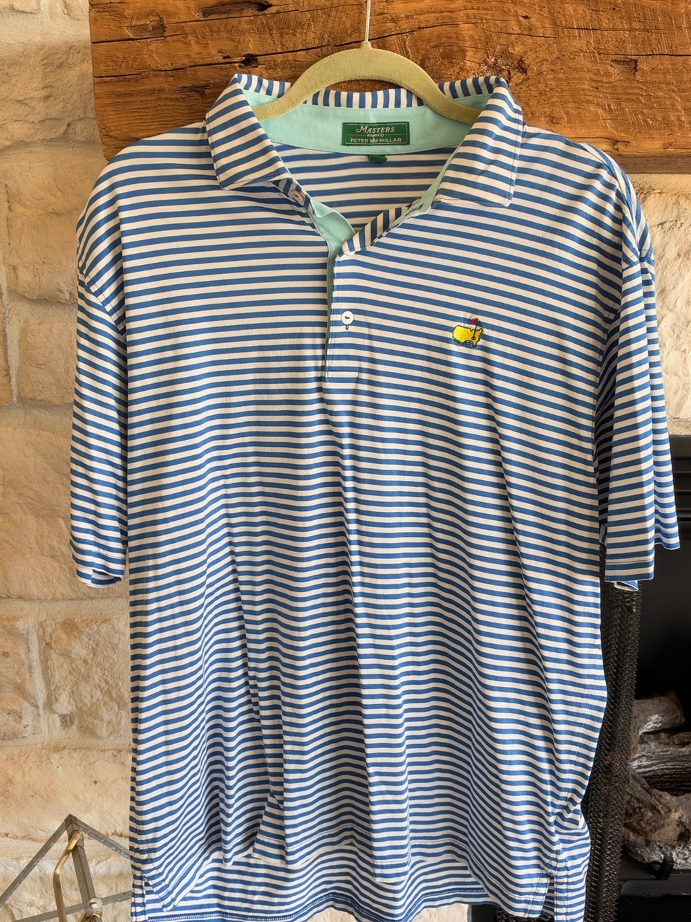 Peter Millar Blue & White Striped Polo with Masters Chest Emblem